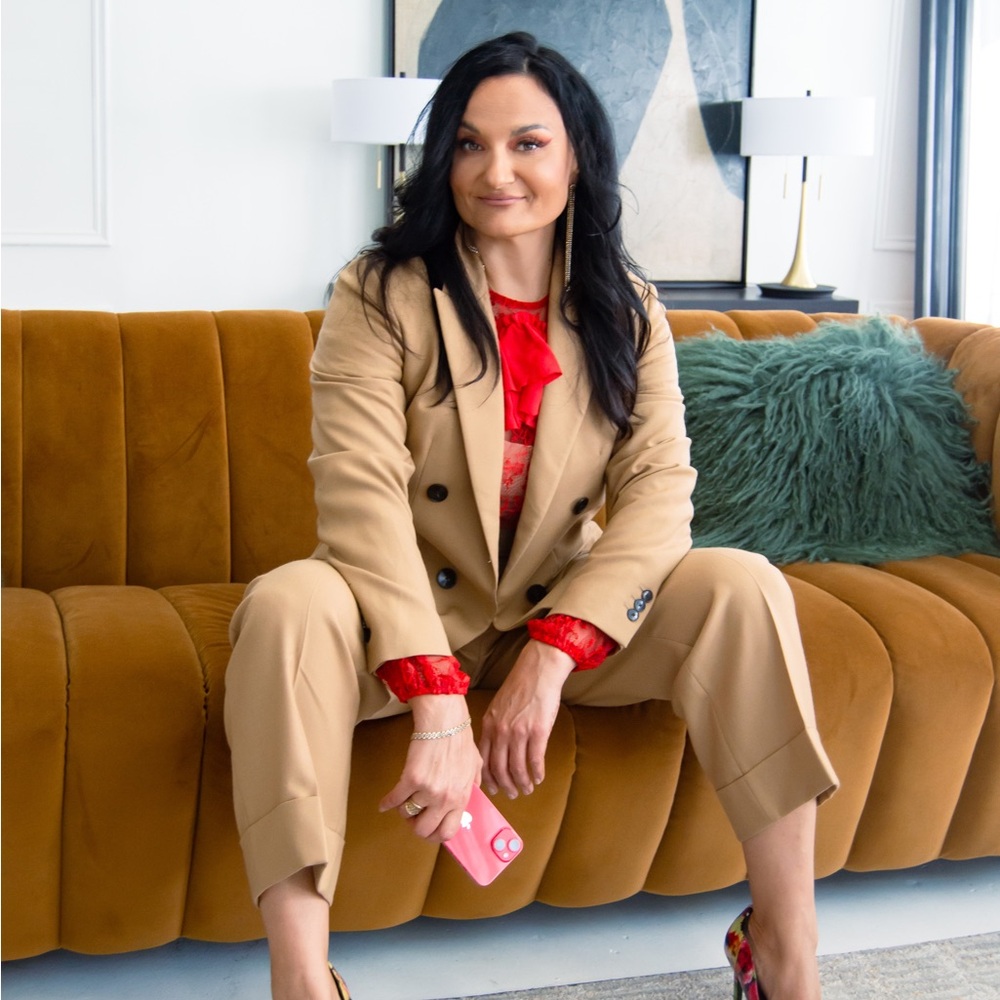 Tan Double-Breasted Women's Suit